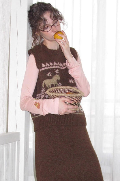 Alpaca Blend Vest Skirt Set