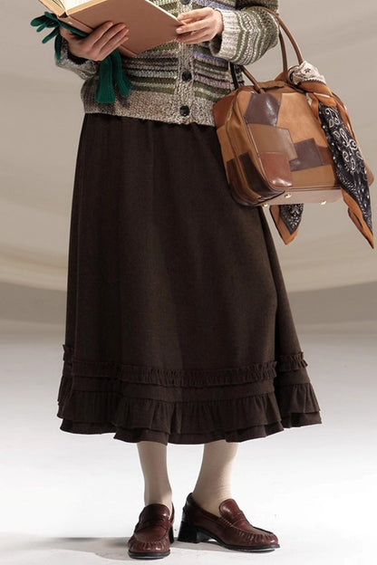 Hazelnut Lace Wool Skirt