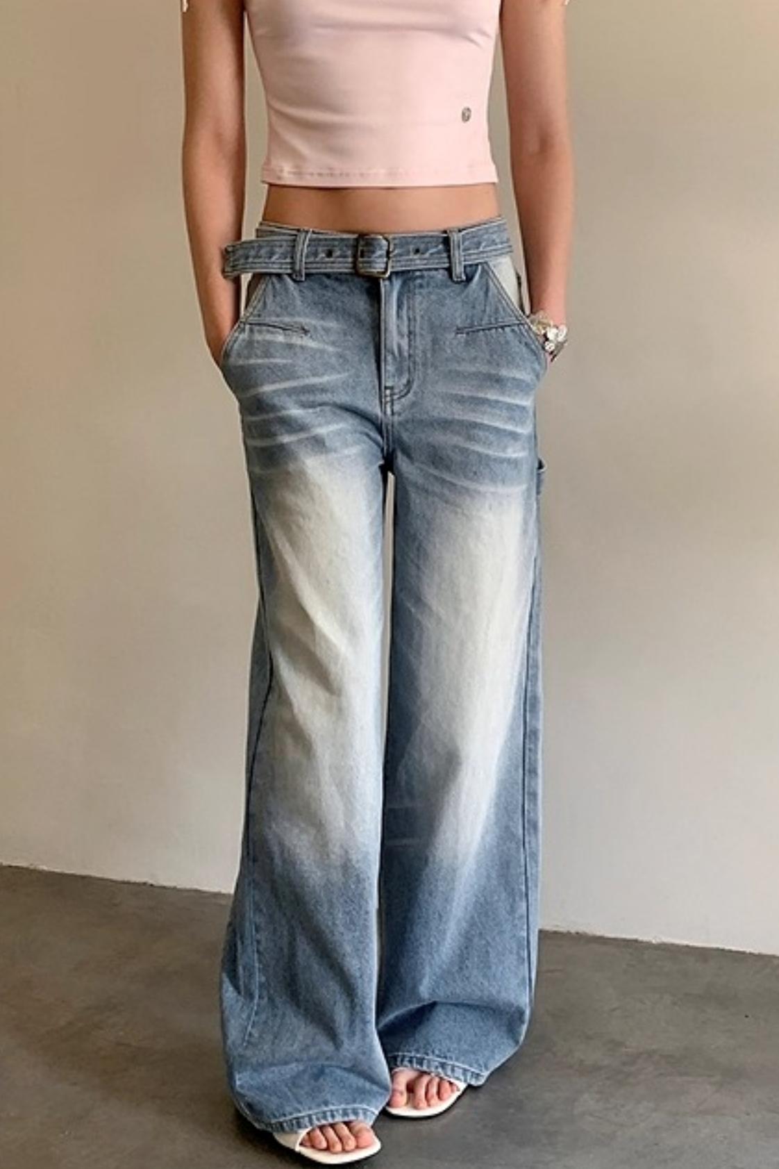 Vintage Blue Distressed Straight Jeans