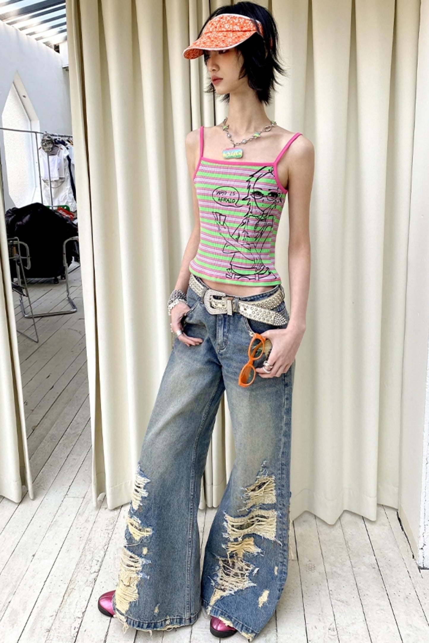 Ripped Wide-Leg Jeans