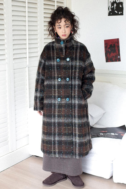 Moonlit Camellia Plaid Tweed Coat