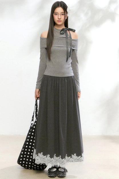 Polka Dot Knitwear Sweater Skirt Set-Up