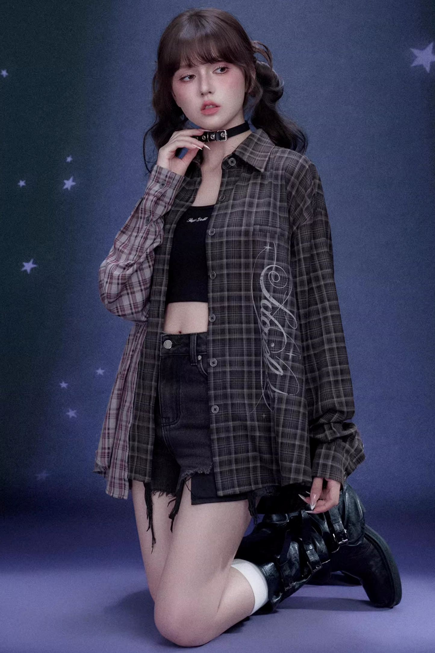 Karo Asymmetrische Patchwork-Jacke