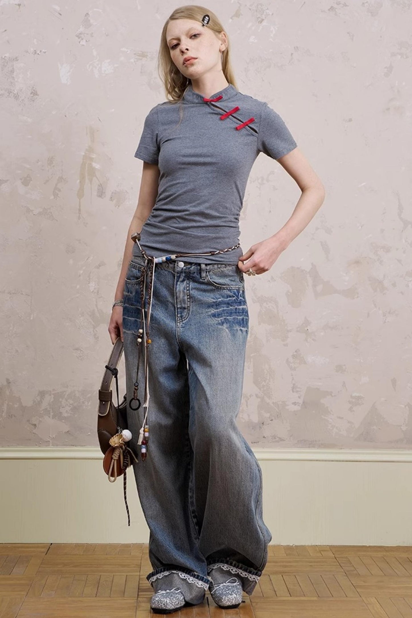 Chinese Chic Bow Short Sleeve Top