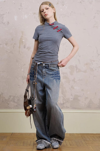 Chinese Chic Bow Short Sleeve Top