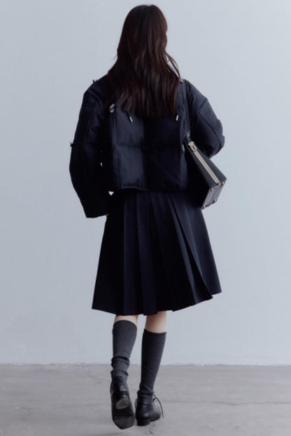 Meteorite Lime Wool Pleated Midi Skirt