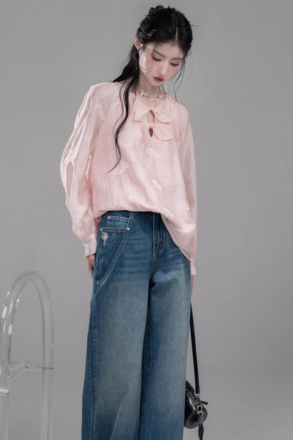 Deep Lake Blue Washed Wide-Leg Jeans