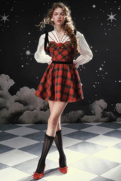Crimson Plaid Dress Set-Up