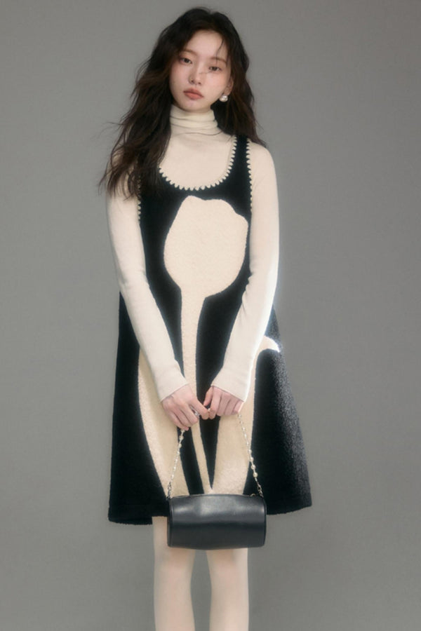 Little Tulip Flower Woolen Vest Dress
