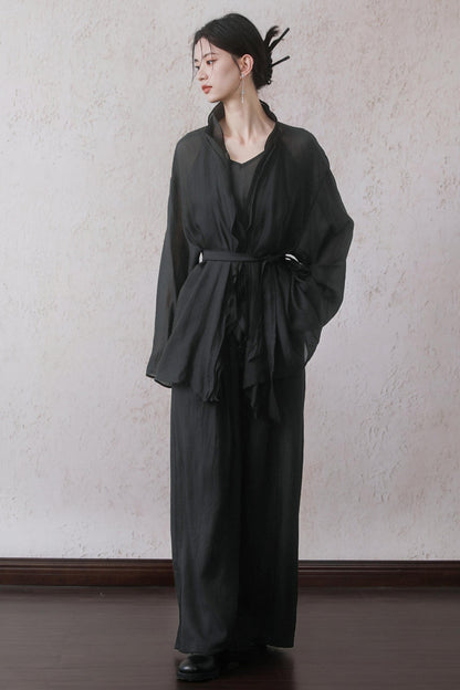 Elegant Sheer Black Two-Piece Set