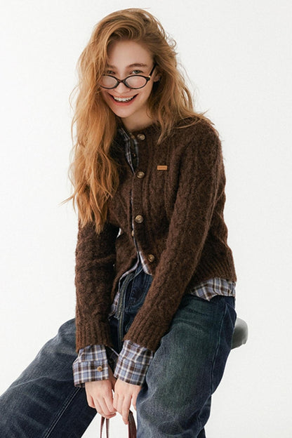 Plaid Wool Knit Cardigan