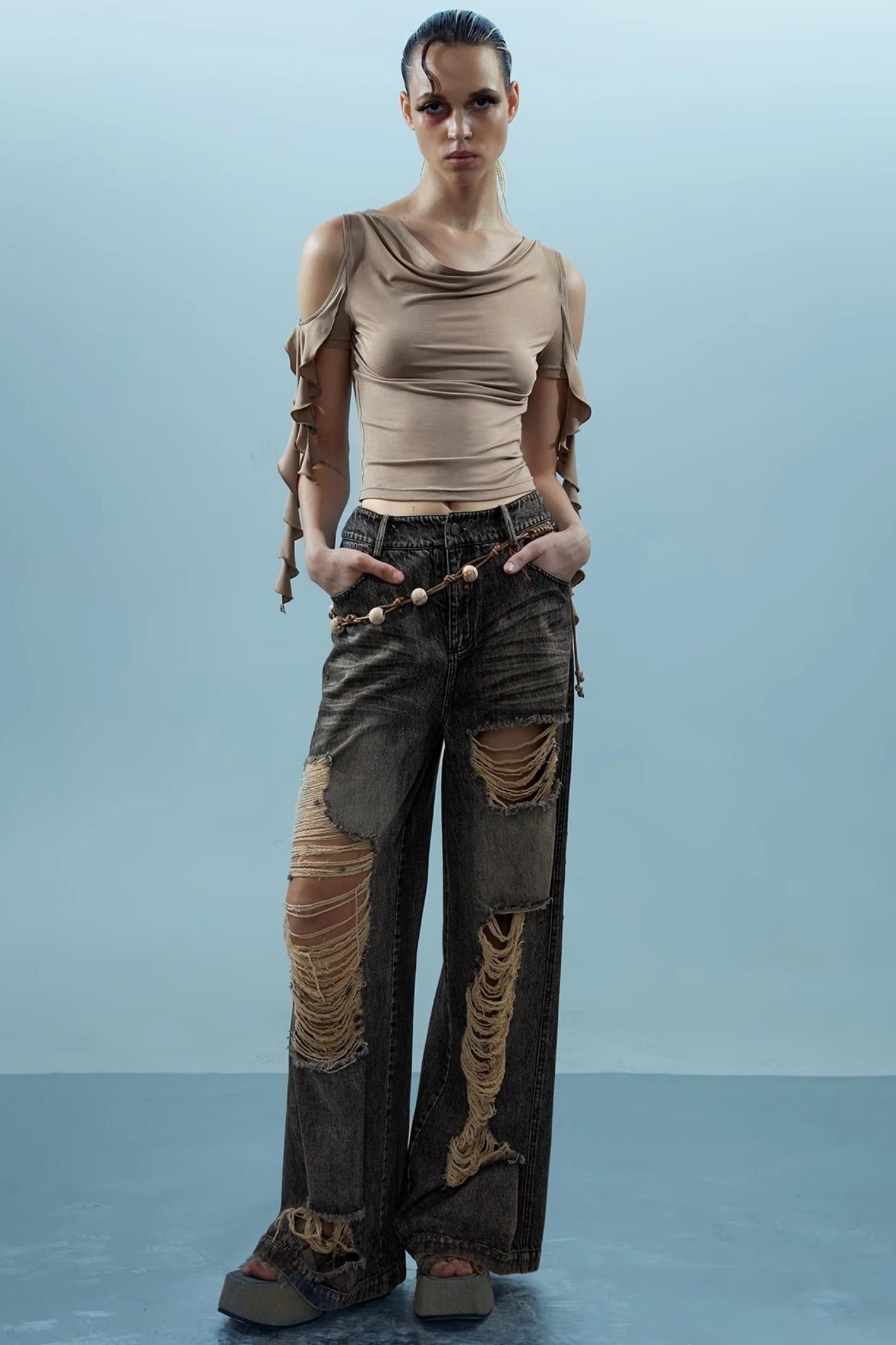 Ruffled Backless Strapless Tee