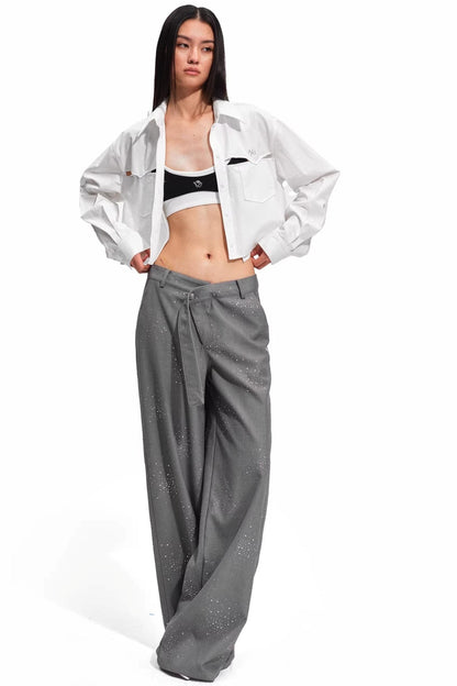 Starry Rhinestone Wide-Leg Pants