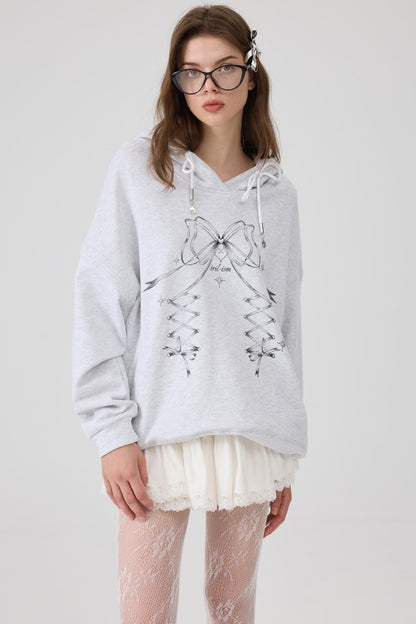 Mist Gray Print Sweatshirt Top