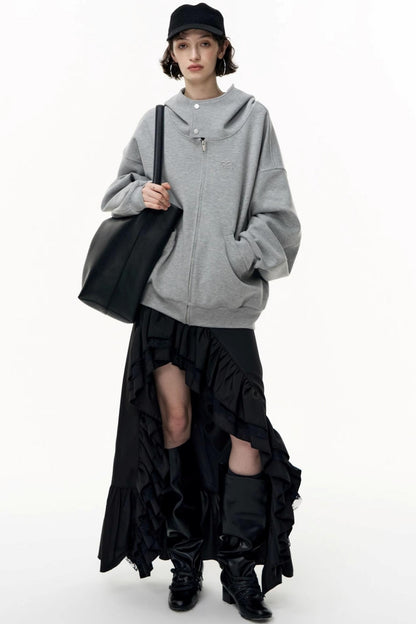 Casual Large Zip Hooded Cardigan