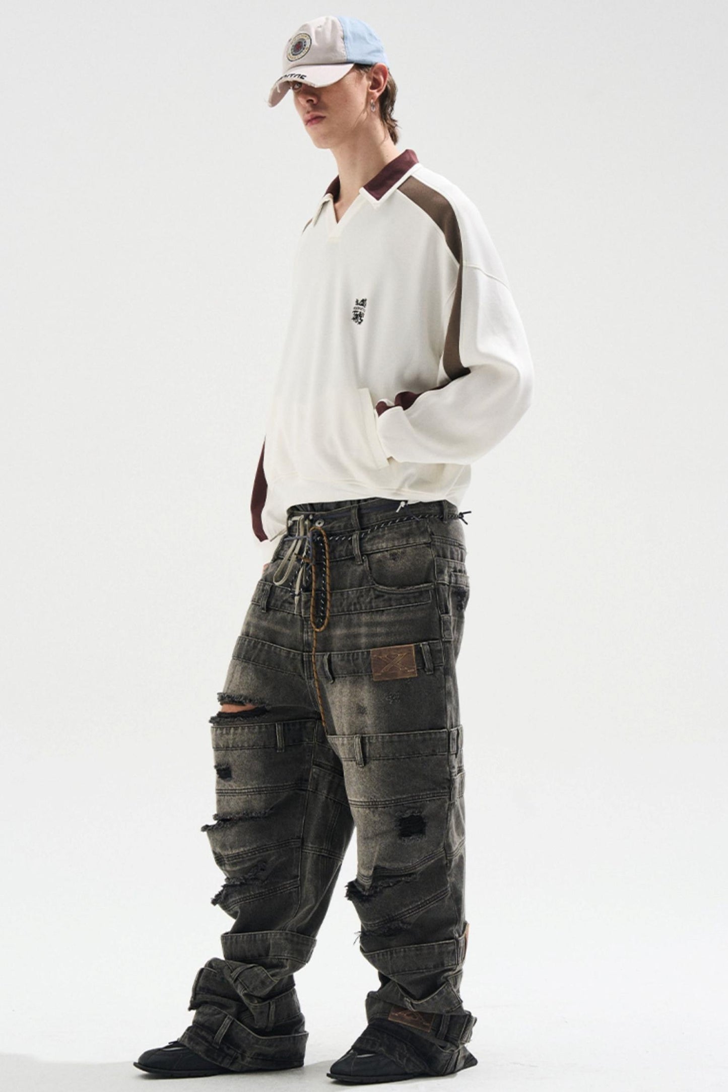 Contrasting Long Sleeve Polo Sweatshirt