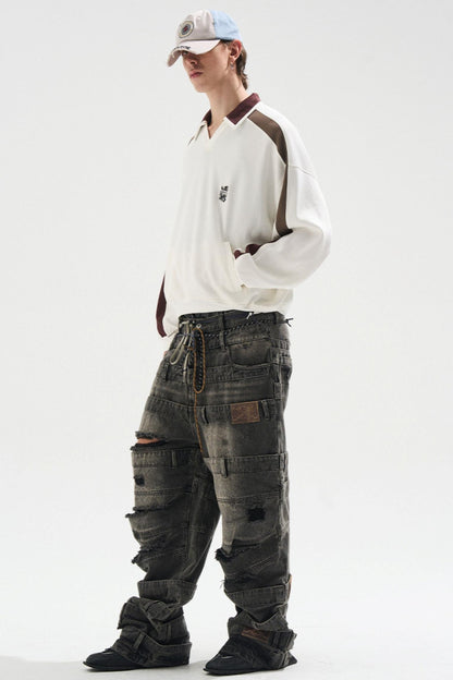 Contrasting Long Sleeve Polo Sweatshirt