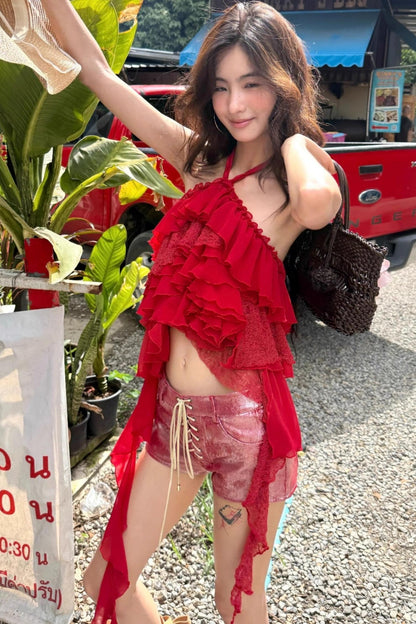 Chiffon Lace Top Shorts Set-Up