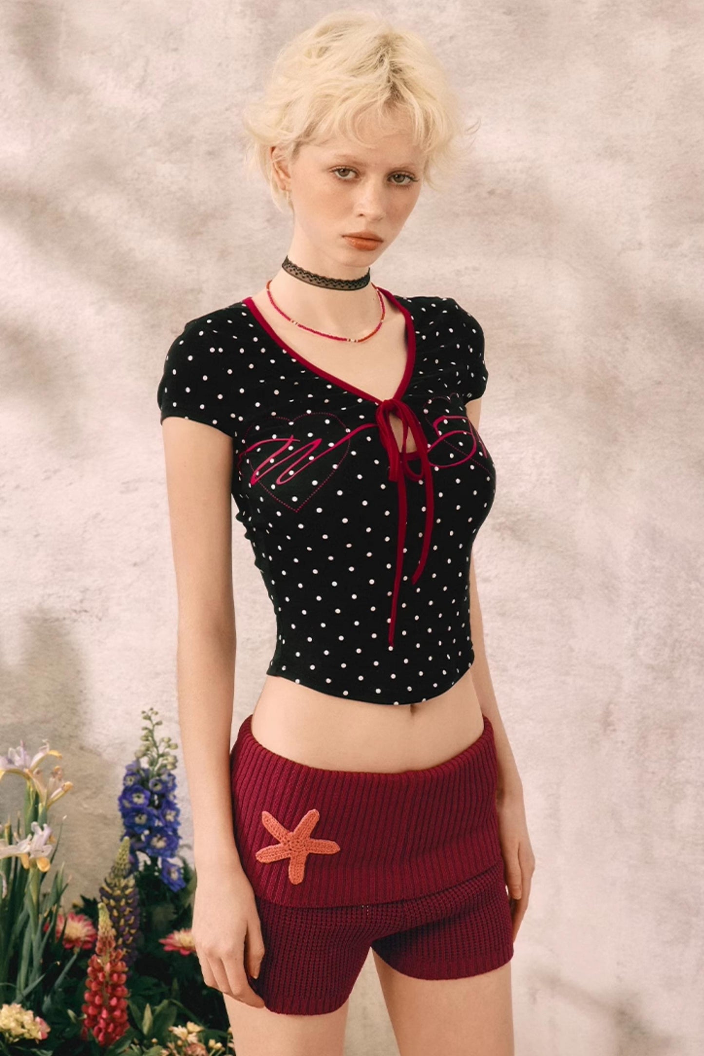 Summer Polka Dot V-Neck Tee