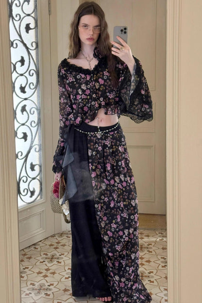 Dark Night Floral Shirt Set-Up