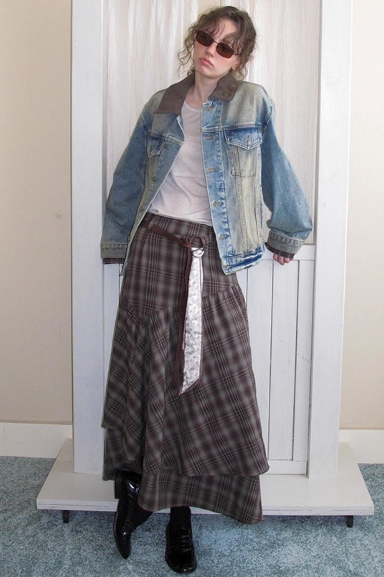 Autumn Plaid Denim Jacket