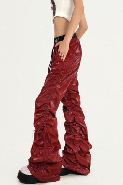 Red Pleated Leather Pants