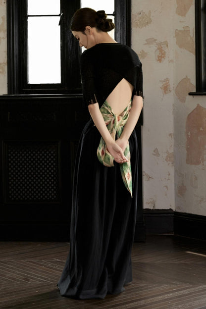 Black Knitted Contrast T-Shirt