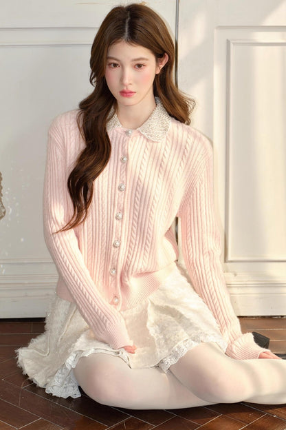 Pink Vintage Rhinestone Cardigan