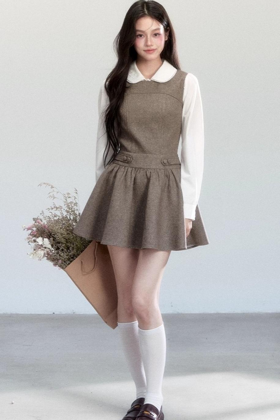 Doll Collar Shirt With Dress Set-Up