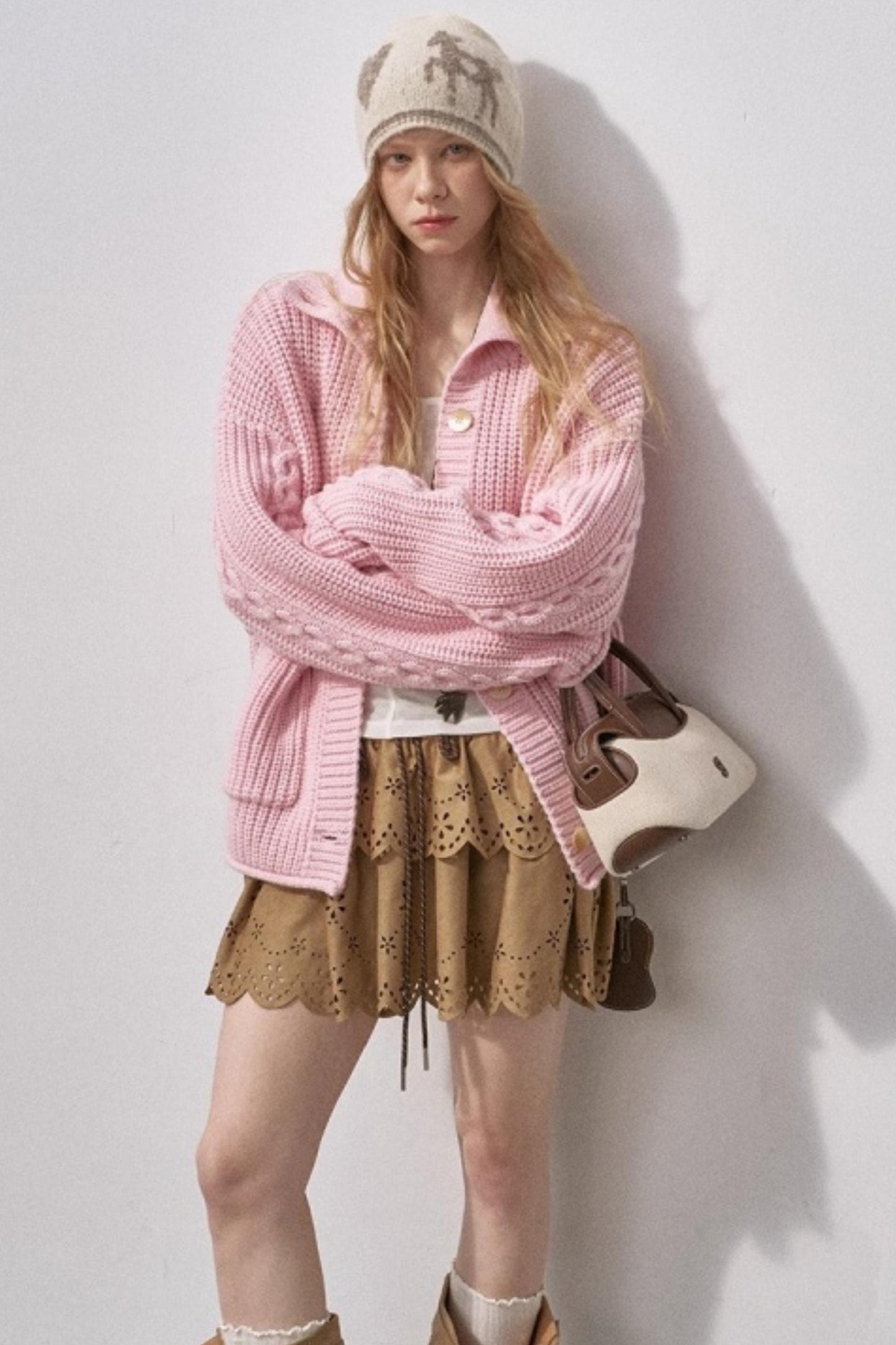 Thick Cable Knit Turtleneck Cardigan