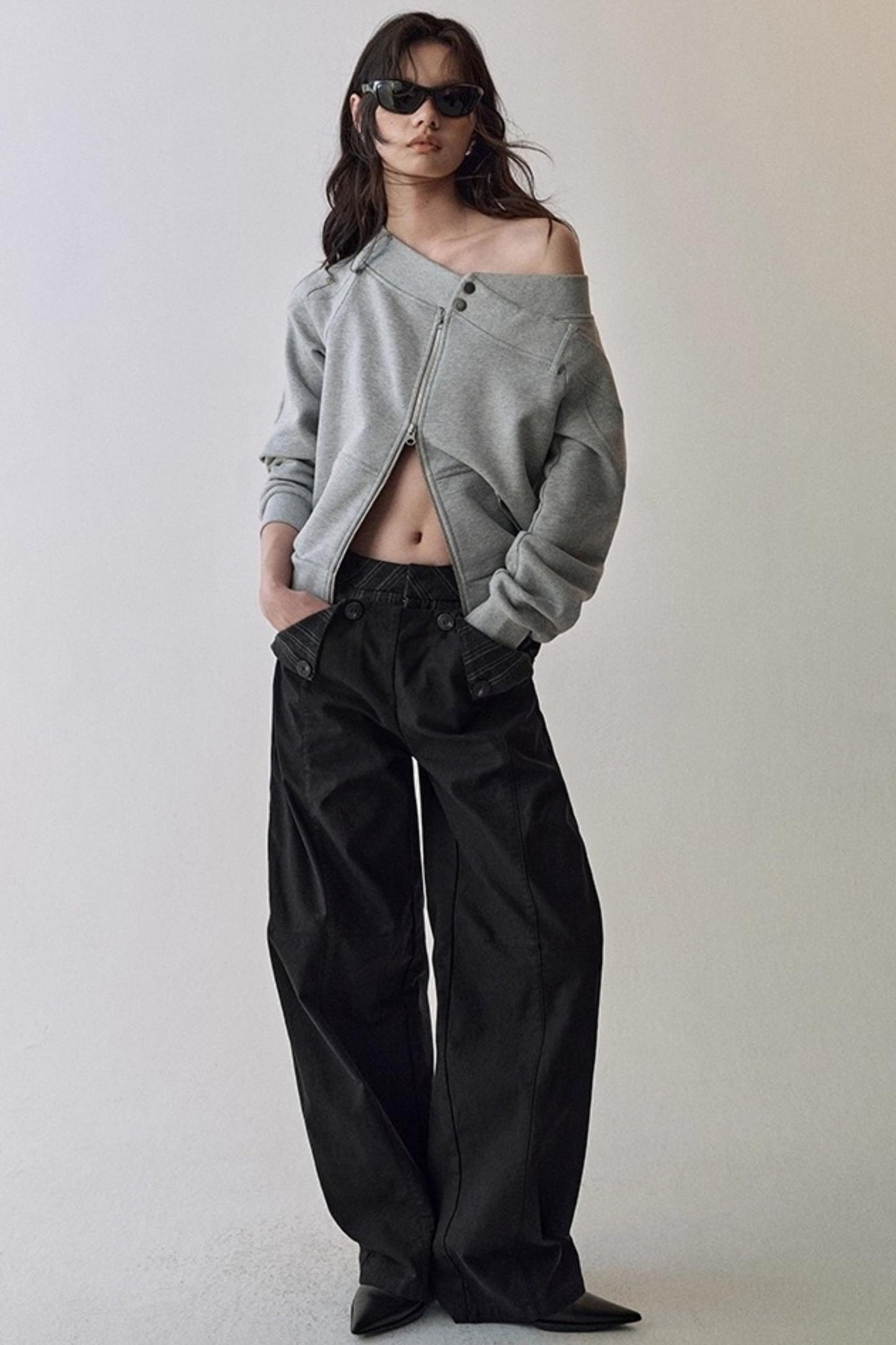 Double Waist Scimitar Loose Jeans