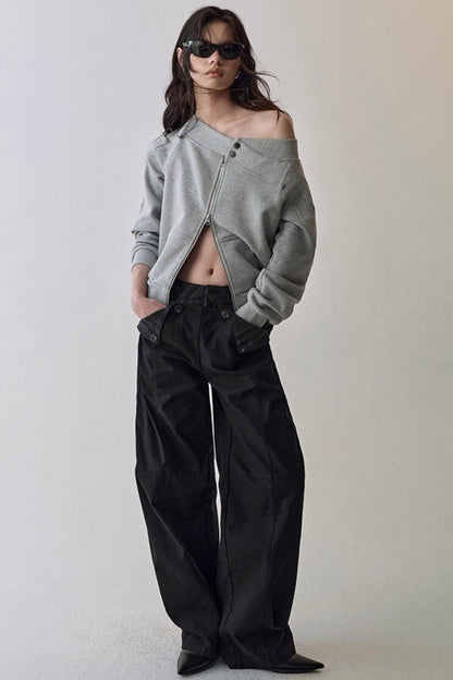 Double Waist Scimitar Loose Jeans