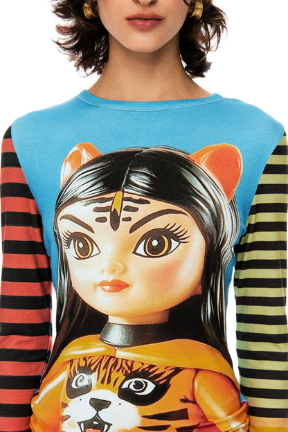 Tiger Girl Print Crew Neck T-Shirt