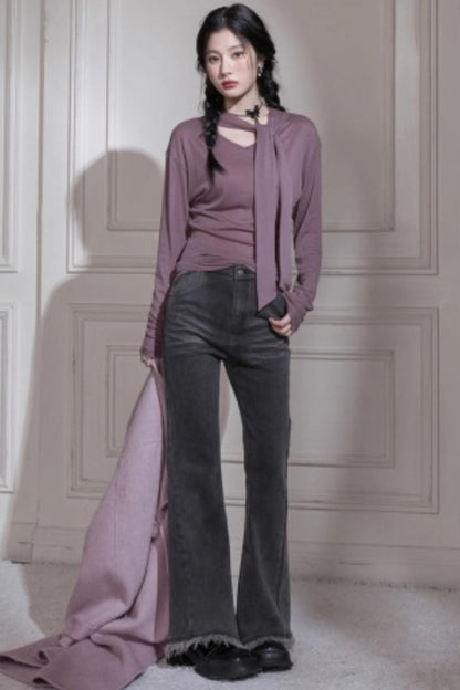 Lyocell Wool Shawl Knitwear Top