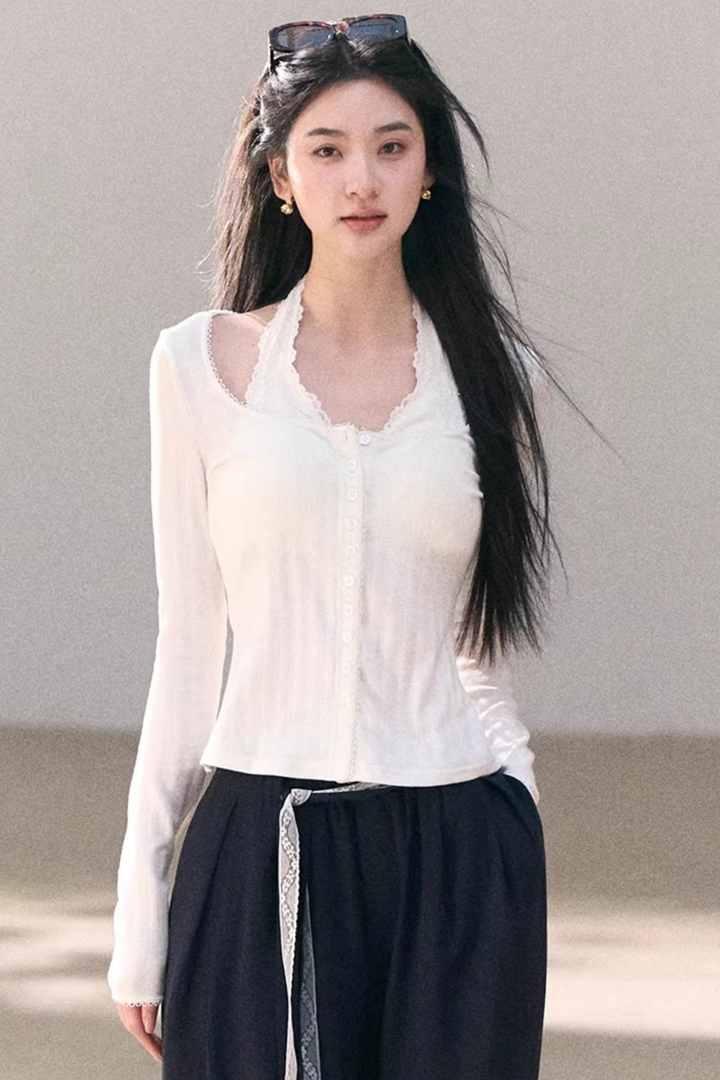 Hollow-Out Ribbed Knit Cardigan