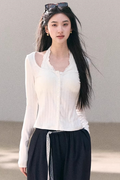 Hollow-Out Ribbed Knit Cardigan