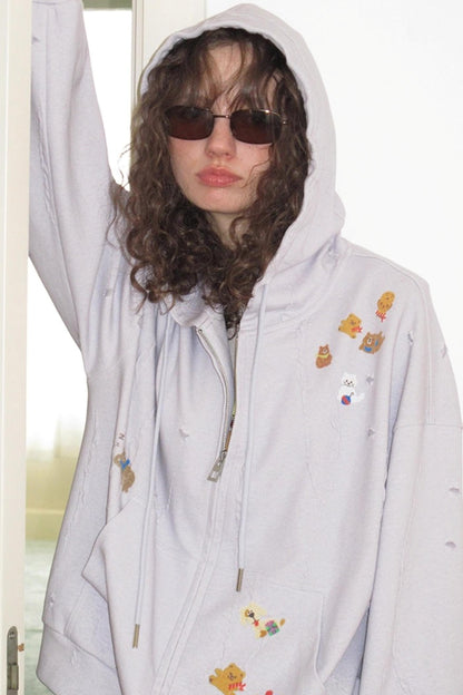 Ceramic Worn Craft Hooded Sweatshirt Coat