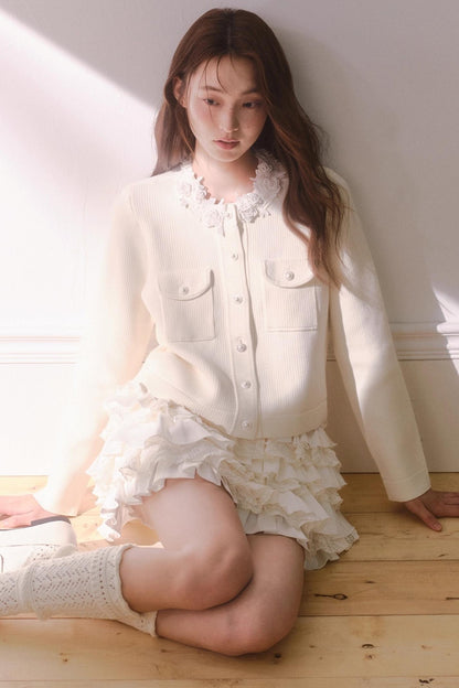 French Rose Lace Knitted Top