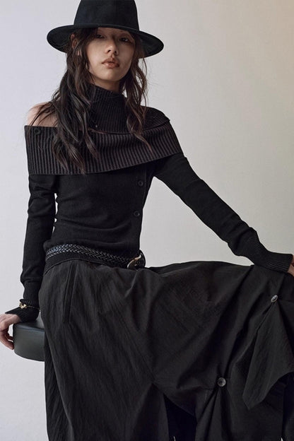 Slim One-Shoulder Knitted Sweater