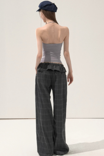 Folded Waistband Plaid Pants