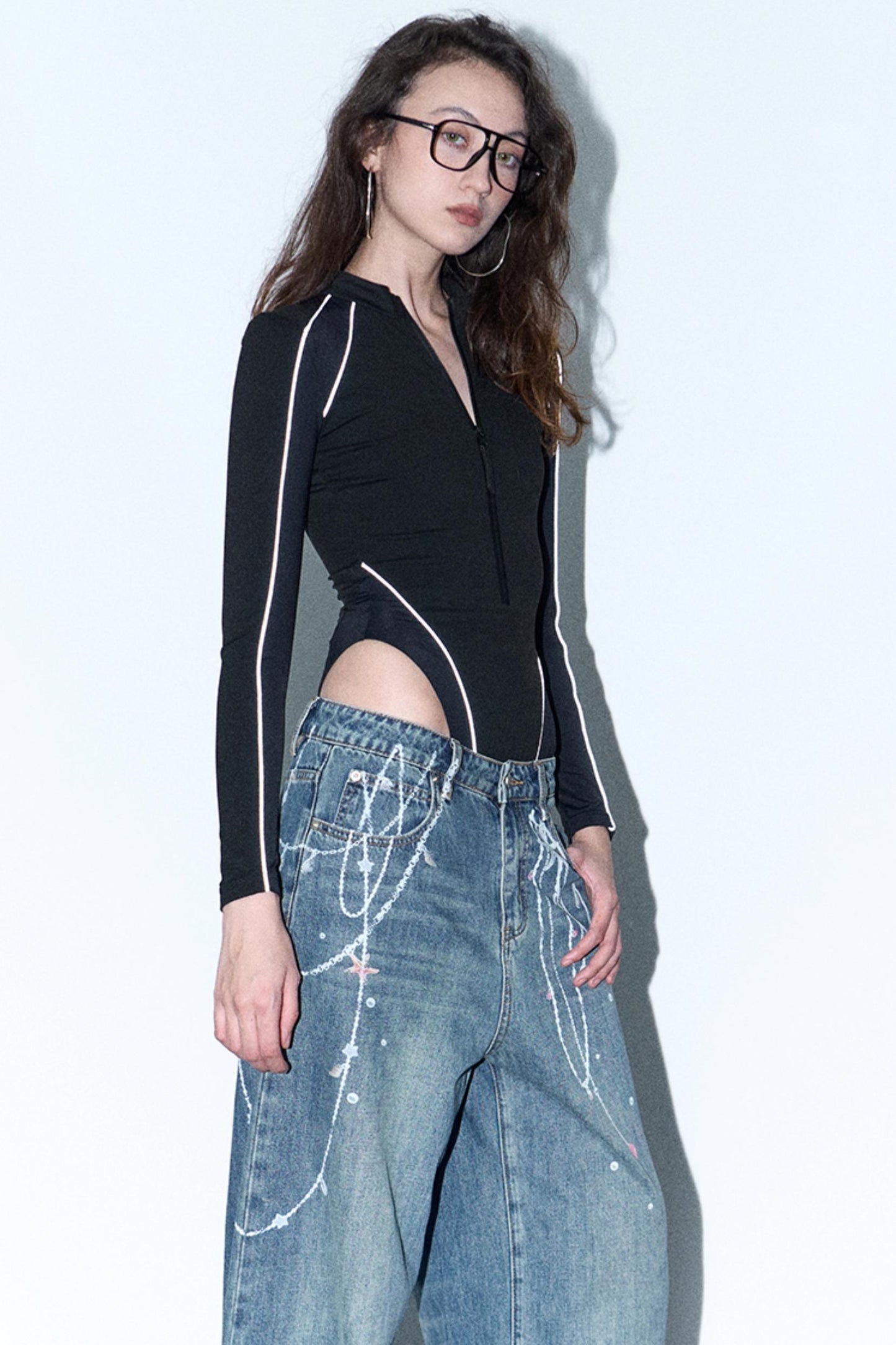 Reflective Stripe Biker Jumpsuit Top