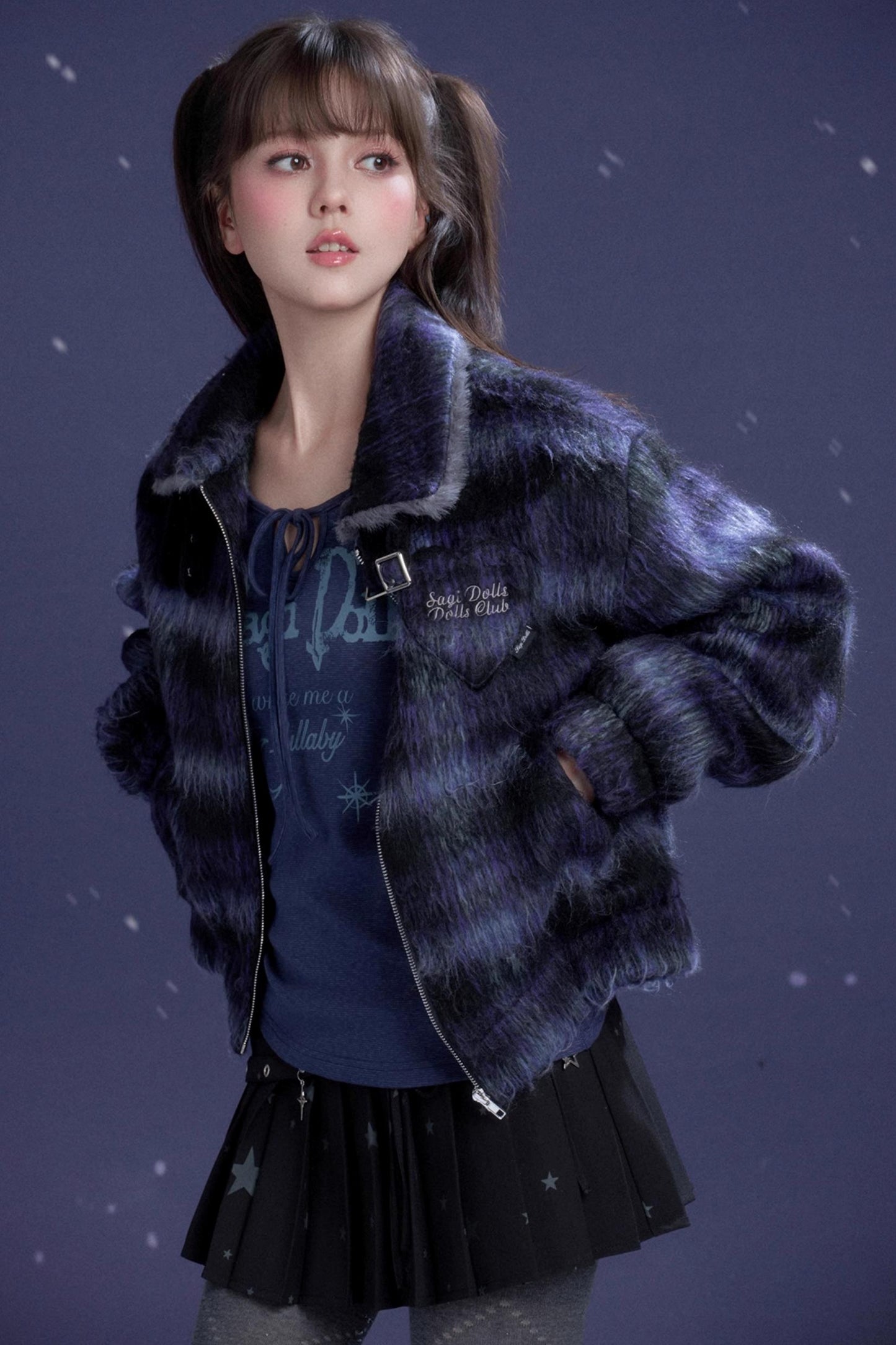 High-Neck Plaid Woolen Coat