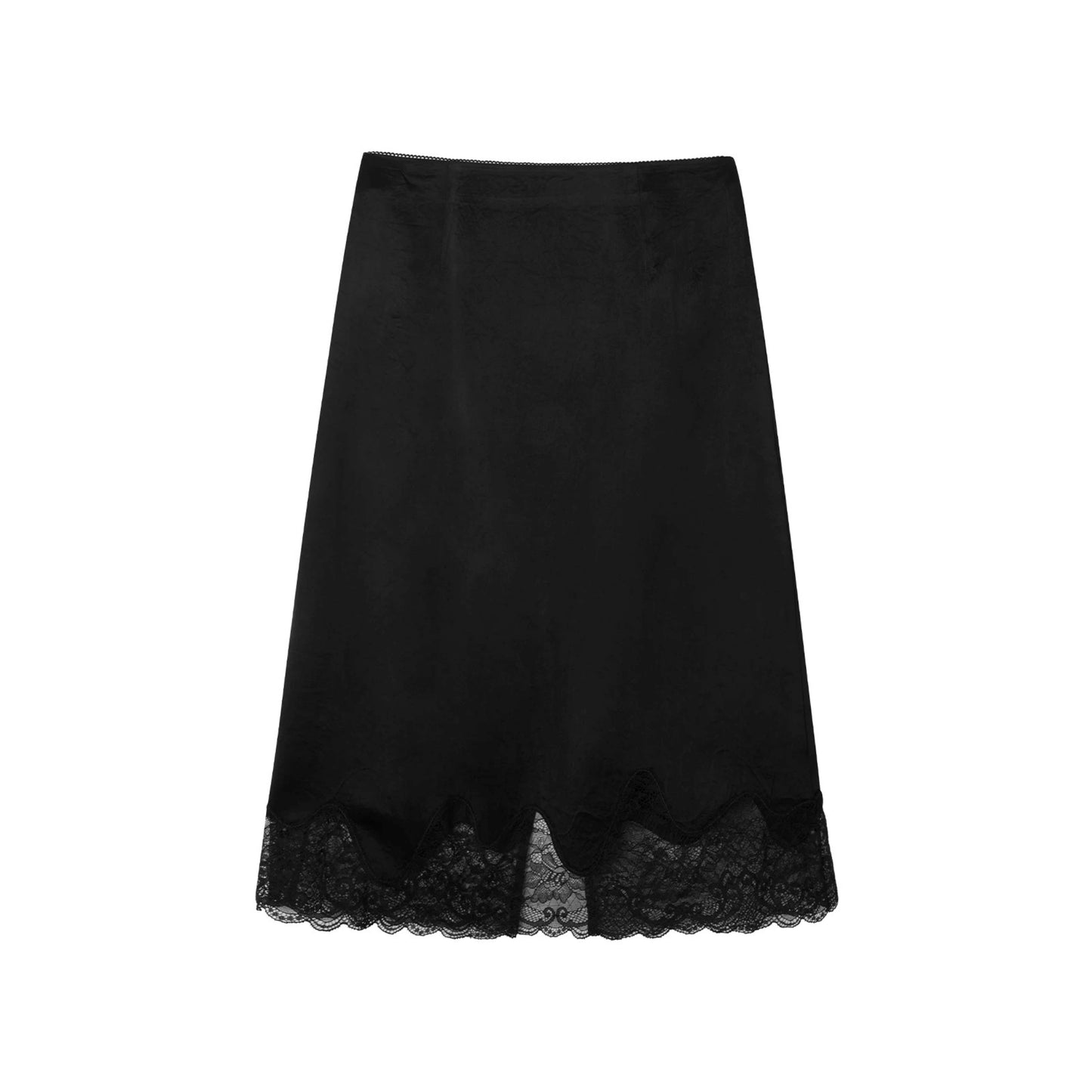 Lace-Trimmed Satin Skirt