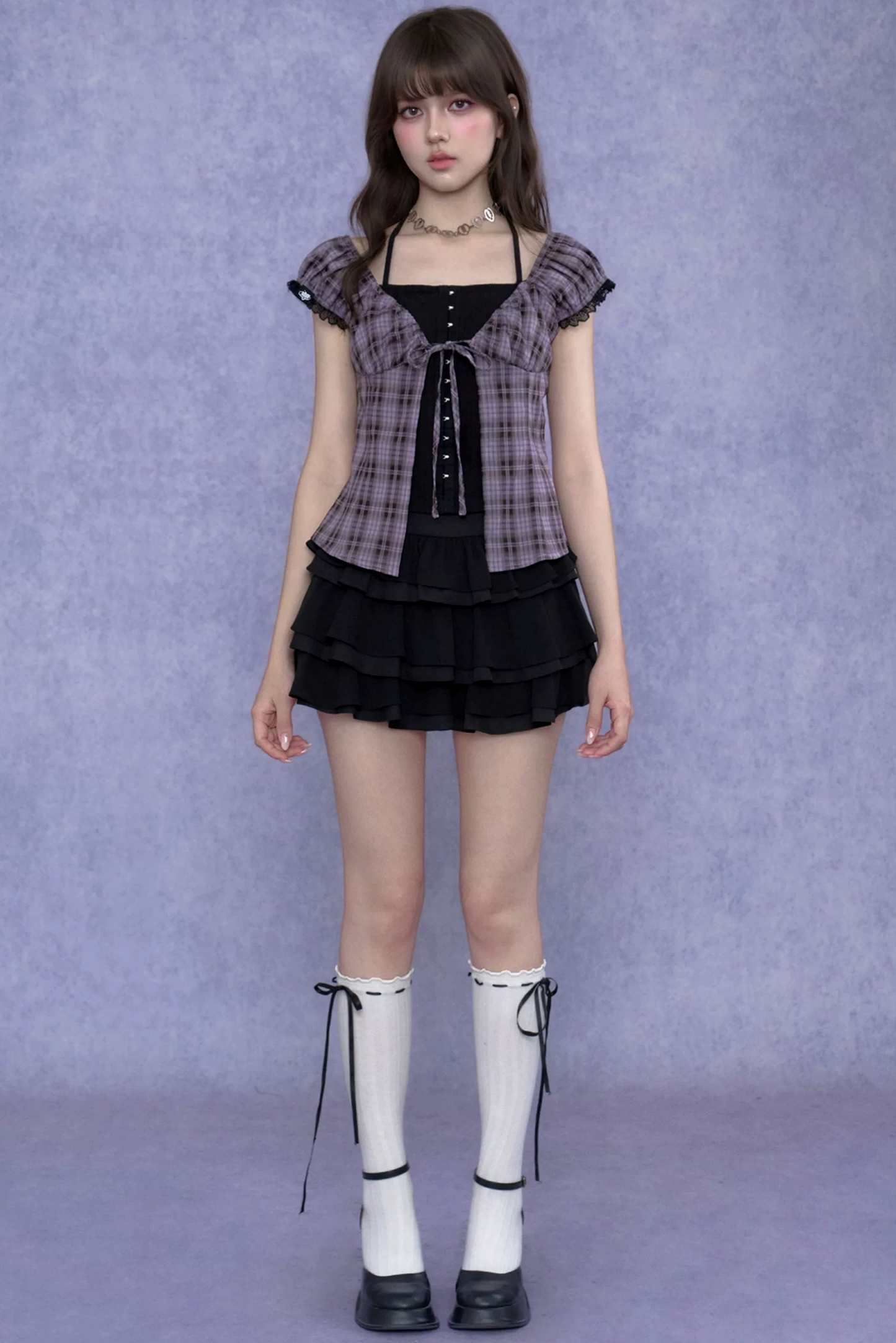 Plaid Halter Neck Top Set-Up