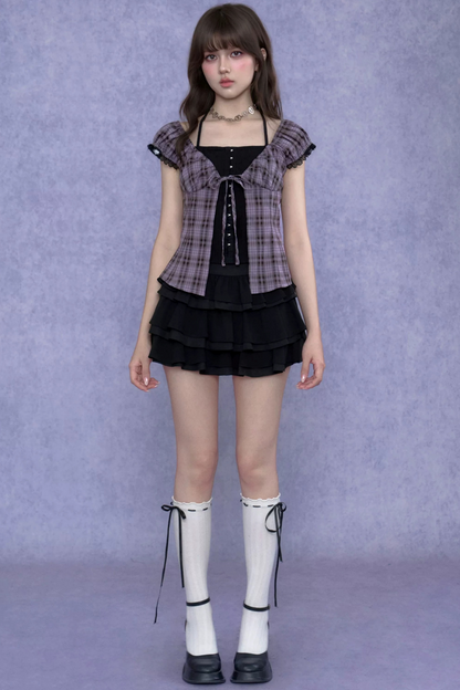 Plaid Halter Neck Top Set-Up