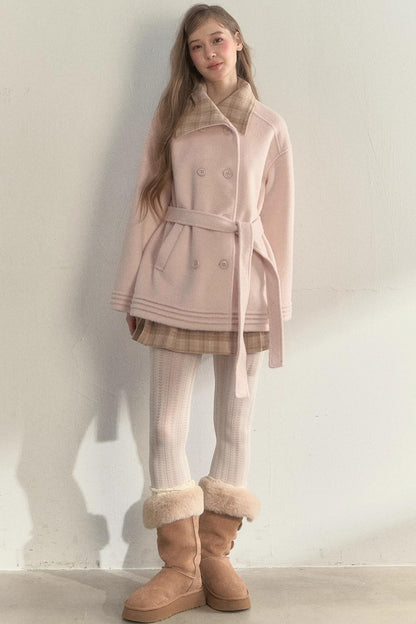 Plaid Double-Breasted Wool Coat