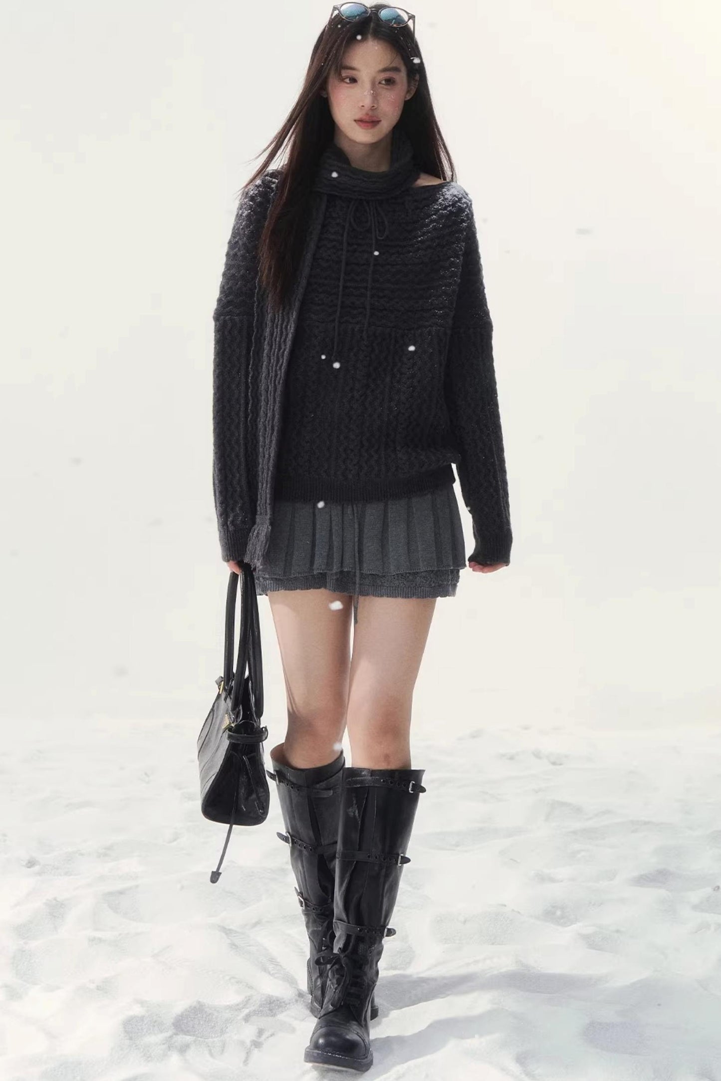 Vintage Off-Shoulder Knit Sweater