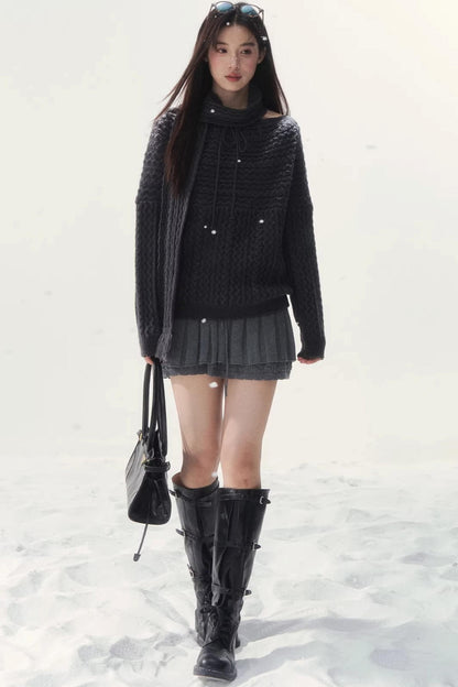 Vintage Off-Shoulder Knit Sweater