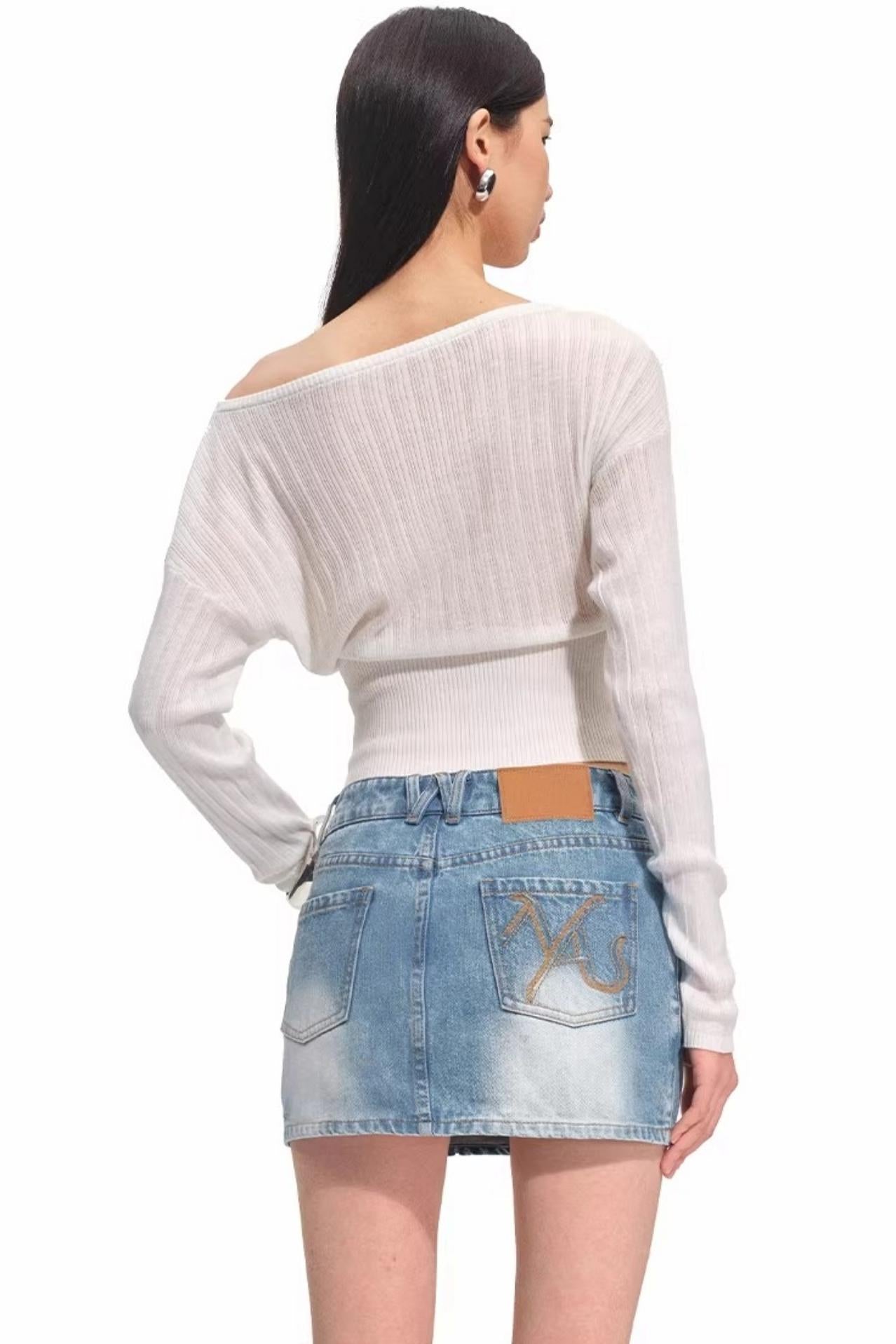 Merinowolle One-Shoulder Strickoberteil