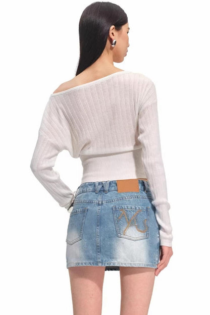 Merinowolle One-Shoulder Strickoberteil